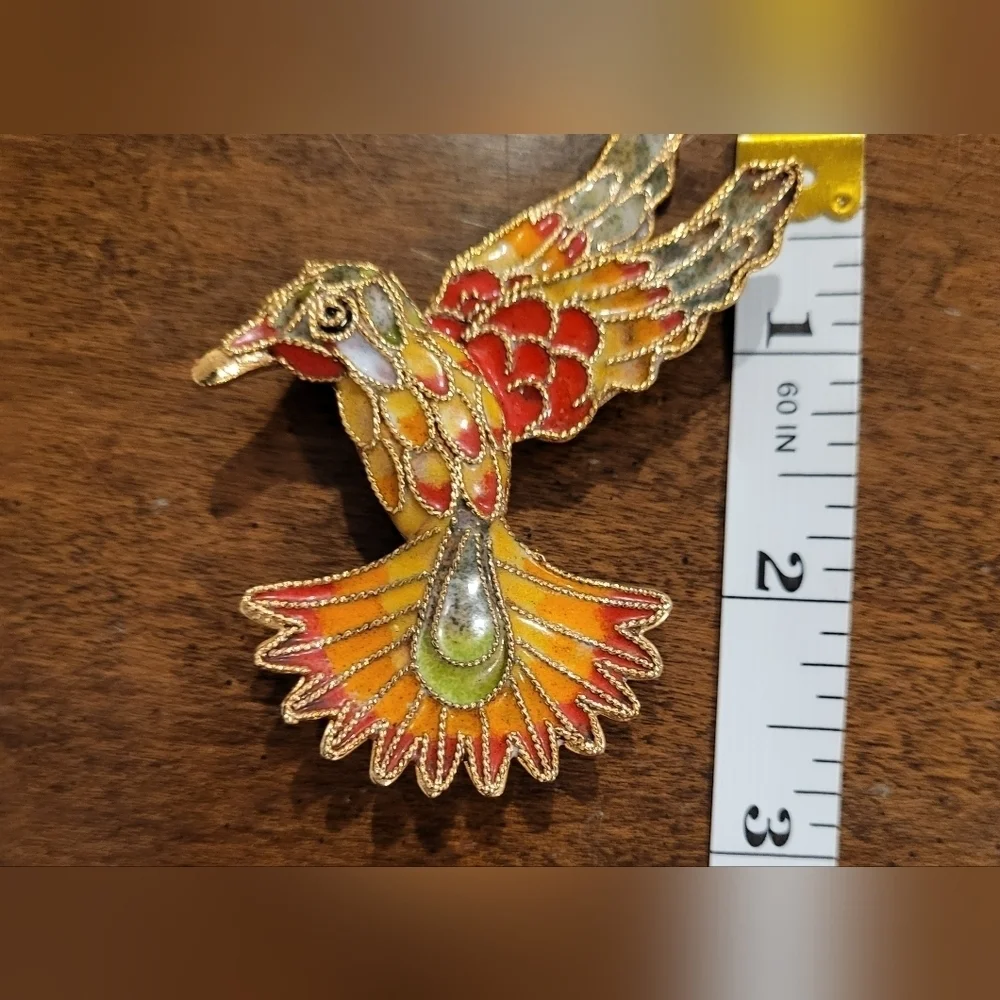 Cloisonné Hummingbird Multicolor Gold Tone Brooch Pin